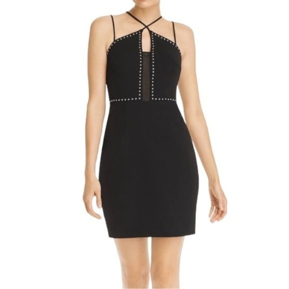XSCAPE Cocktail Studded Bodycom Mini‎ Dress in Black Size 6